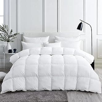 Luxurious White Solid Medium Weight, Palatial King Size Goose Feathers Down Comforter for All-Season Weather, 120 X 98 inches, Premium Baffle Box, 100% Egyptian Cotton Cover, 85 oz. Fill Weight