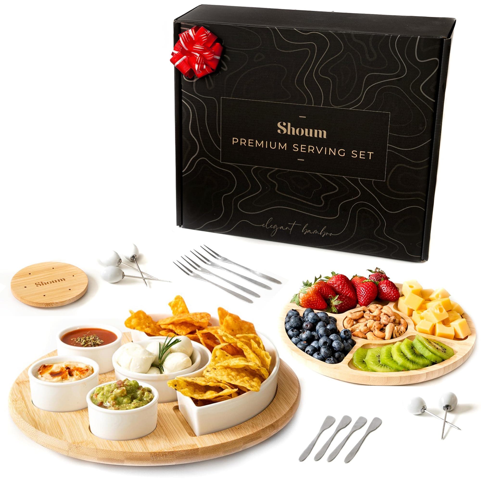 Shoum Chip and Dip Serving Set, Serving Platters and Trays, Appetizer Serving Tray, Divided Serving Tray, Chips and Dip Serving Dish, Lazy Susan Serving Tray, Lazy Susan Taco Bar