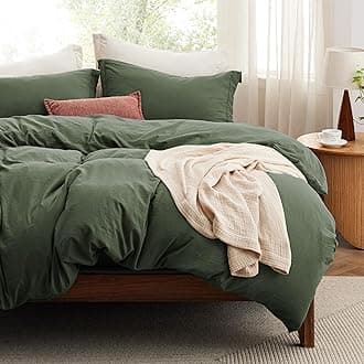 Bedsure Duvet Cover Full Size with Fitted Sheet - 4 Pieces Prewashed Cotton-Like Polyester Extra Soft Bedding Set, Includes 1 Duvet Cover 80x90 Inches, 2 Pillow Shams, 1 Fitted Sheet, Olive Green