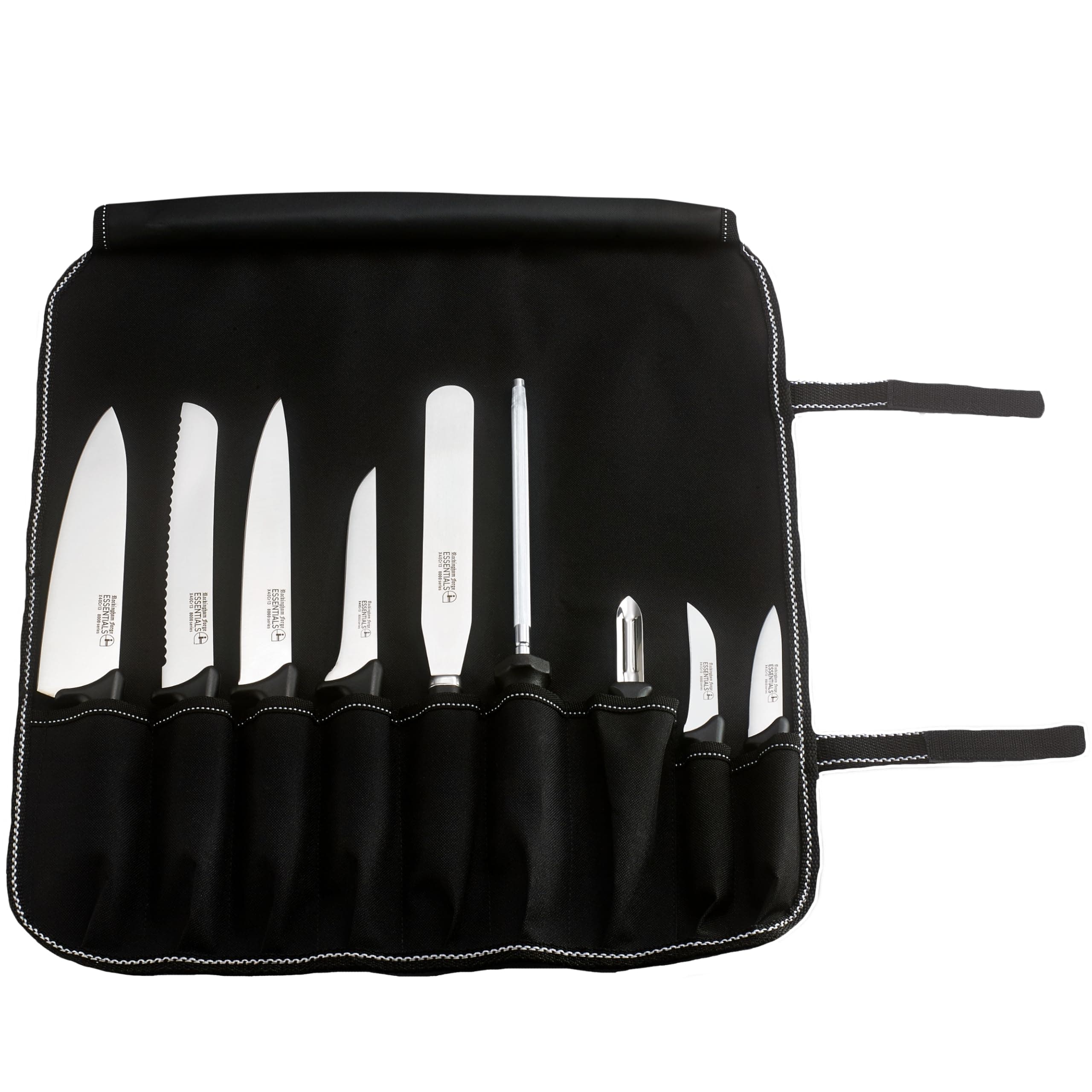 Rockingham Forge Essentials Professional Chef’s Knife Set – Contains 9 Kitchen Knives and 1 Knife Case,Black,CS-8007/10