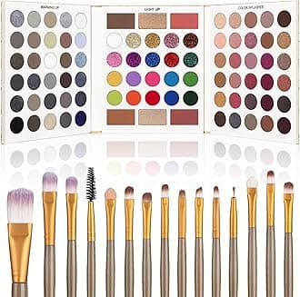 UCANBE Eyeshadow Palette with Brushes Makeup Sets, Pigmented Eye Makeup Pallet Gift Set, Goth Smokey Rosy Neutral Glitter Rainbow Eye Shadows & Contour Highlight Blush All-in-One Holiday Make Up Kit