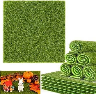 MAQIHAN Fake Grass Decor for Crafts - 6 PCS Artificial Grass Mat for Crafts Decoration for Miniature Turf Mat Grass DIY Fairy Garden Accessories 5.9x5.9 inch