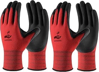 Trifabricy Gardening Gloves for Women/Men - 6 Pairs Breathable Natural Latex Garden Gloves with Grip, Outdoor Hard-wearing Protective Work Gloves for Lawn Yard, Medium, Red & Black