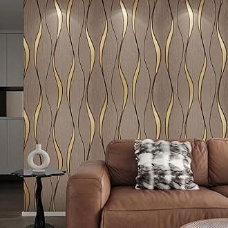Snewvie Brown Wallpaper Wave Stripes Glitter Wallpaper 3D Effect Textured Wall Paper Flocking Embossed Roll Wallpapers for Living Room Adults Bedroom Hallway Kitchen