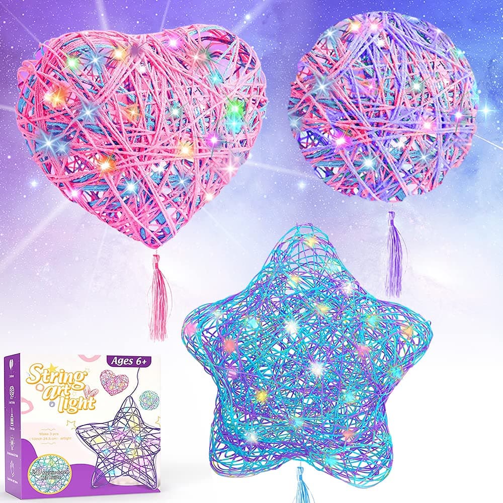 3D String Art Kit for Kids, Arts and Crafts for 8 9 10 11 Year Old Girls Birthday Christmas Gifts 3 Pcs Kids' Craft Kits Stocking Fillers DIY String Art Lantern