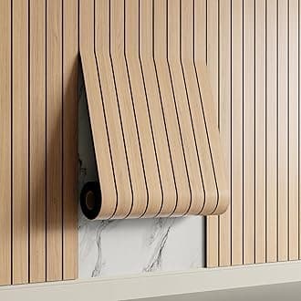 Yutianli PVC Slat Wall Panel Peel and Stick 118"x 15.7" Faux Wood Slat Panel Artificial Oak Wood Grain Self-Adhesive Soundproof 3D Wall Panel for Walls and Ceilings