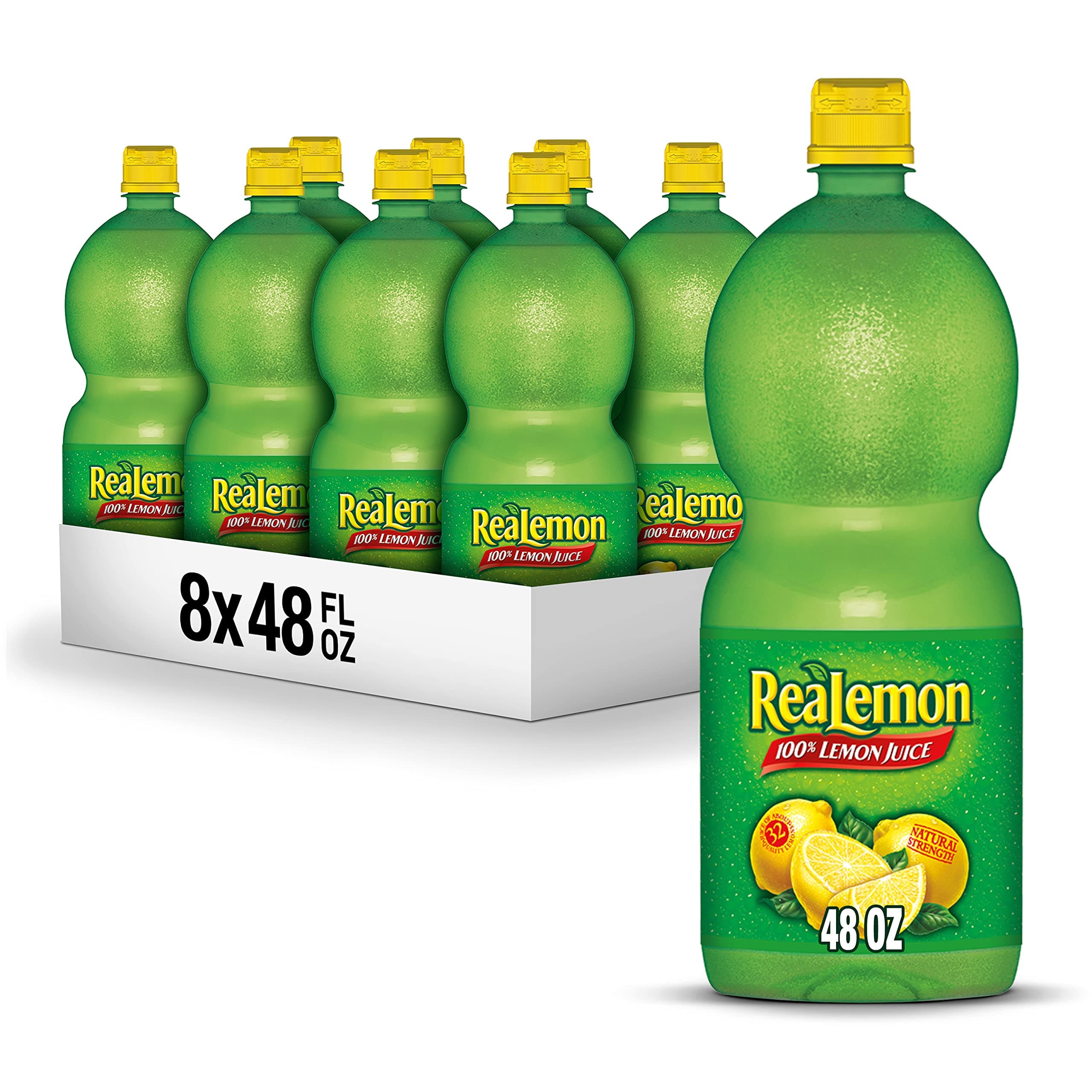 ReaLemon 100% Lemon Juice, 48 fl oz bottle (Pack of 8), Made with Lemon Juice from Concentrate, Gluten-Free, Sodium Free, Perfect Mixer to add to Cocktails and Marinades