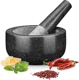 H&S Mortar and Pestle Set - Large Premium Solid Granite Stone Grinder Bowl - 16cm (6.3") - Molcajete, Herb Crusher, Spice Grinder Bowl, Avocado, Salsa, Pesto, Guacamole Pestle and Mortar Bowl - Black