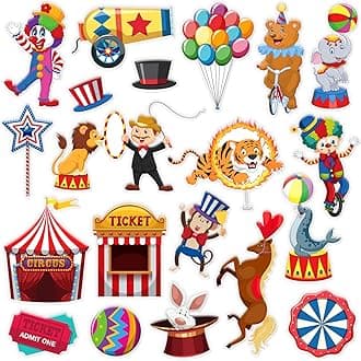 20 PCS Carnival Thick Gel Clings Window Gel Clings Decals Stickers for Kids Toddlers and Adults Home Airplane Classroom Nursery Circus Party Supplies Decorations Removable and Reusable