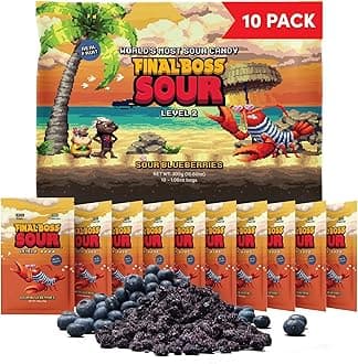 Final Boss Sour Candy, Sour Blueberries, 10 Pack, Level 2, Fruit Chews with Real Dried Fruit, No Artificial Colors or Flavors, Low Calorie Snack for Kids, Teens, Adults, Lunch Boxes