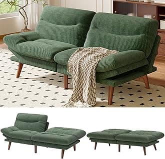 AMADA HOMEFURNISHING Futon Sofa Bed with Adjustable Backrest & Armrests, Convertible Futon Sofa Couch for Small Spaces, Living Room or Office, Corduroy Futons Sofas Bed (Green)
