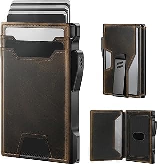 Wallet for Men: Rfid-blocking with Money Clip Slim Leather Bifold ID Window Smart Pop Up Card Case Front Pocket Wallet with Gift Box, Burnished Black, Ultra-slim, Standard Wallet