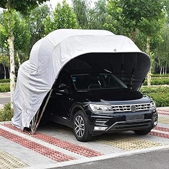 Outdoor Heavy Duty Carport Canopy, Semi-Automatic Garage Car Shelter, Portable Garage Party Tent, Stainless Steel Tent, Doors All-Season Tarp for Car, Party