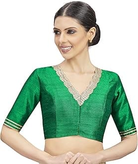 Studio Shringaar Women's Readymade Silky Saree Blouse with Embroidered Neckline