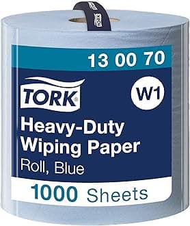 Tork130070 Heavy-Duty Wiping Paper / 2 Ply Absorbent Paper Roll Suitable for Tork W1 Wipers Wall/Floor/Standard System / Blue / 1 x 340m / Ø 37.5cm