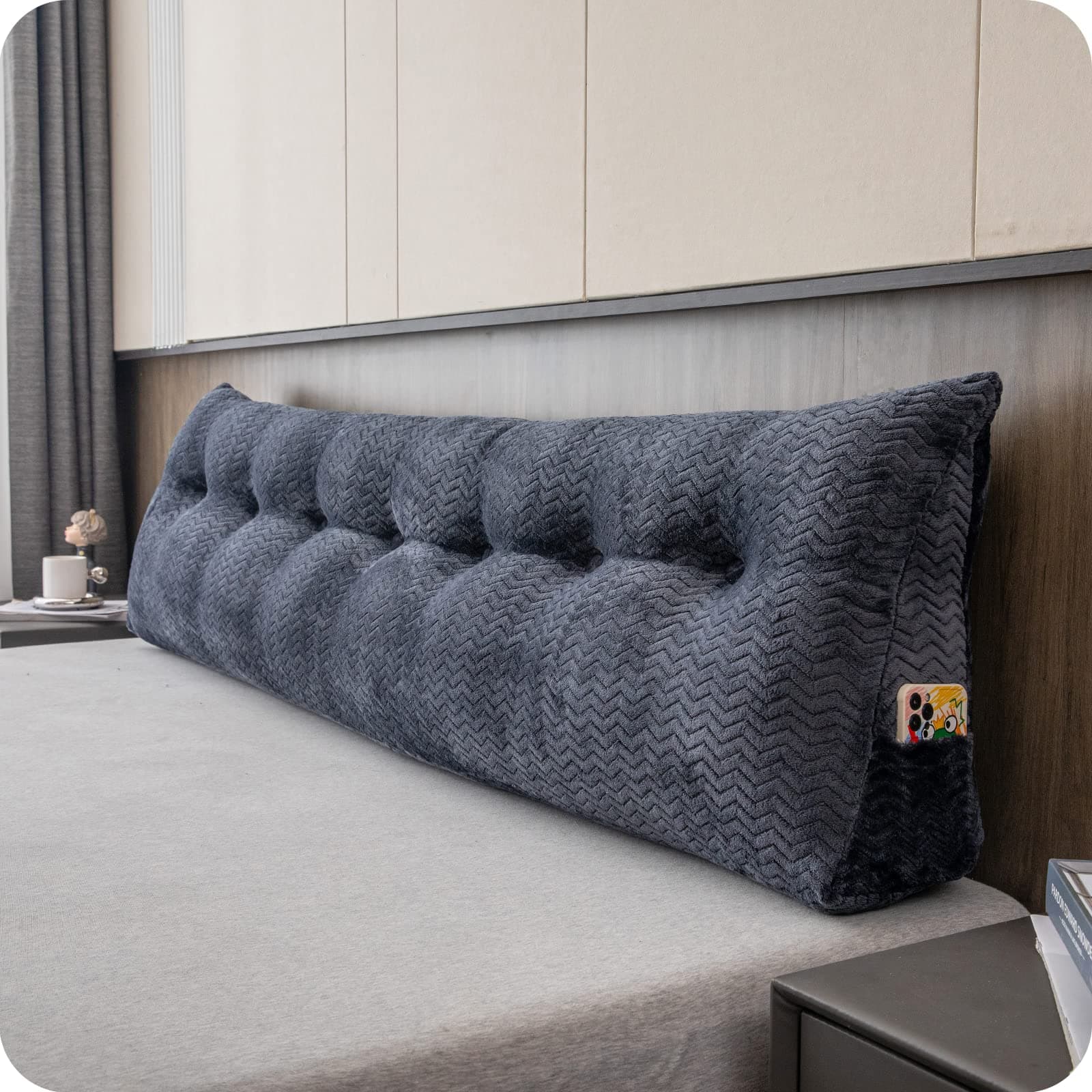 Large Bolster Triangular Headboard Wedge Backrest Positioning Support Bed Rest Reading Pillows Headboard Wedge Pillows for Day Bed Bunk Bed with Removable Cover, King (76x8x20 Inches)