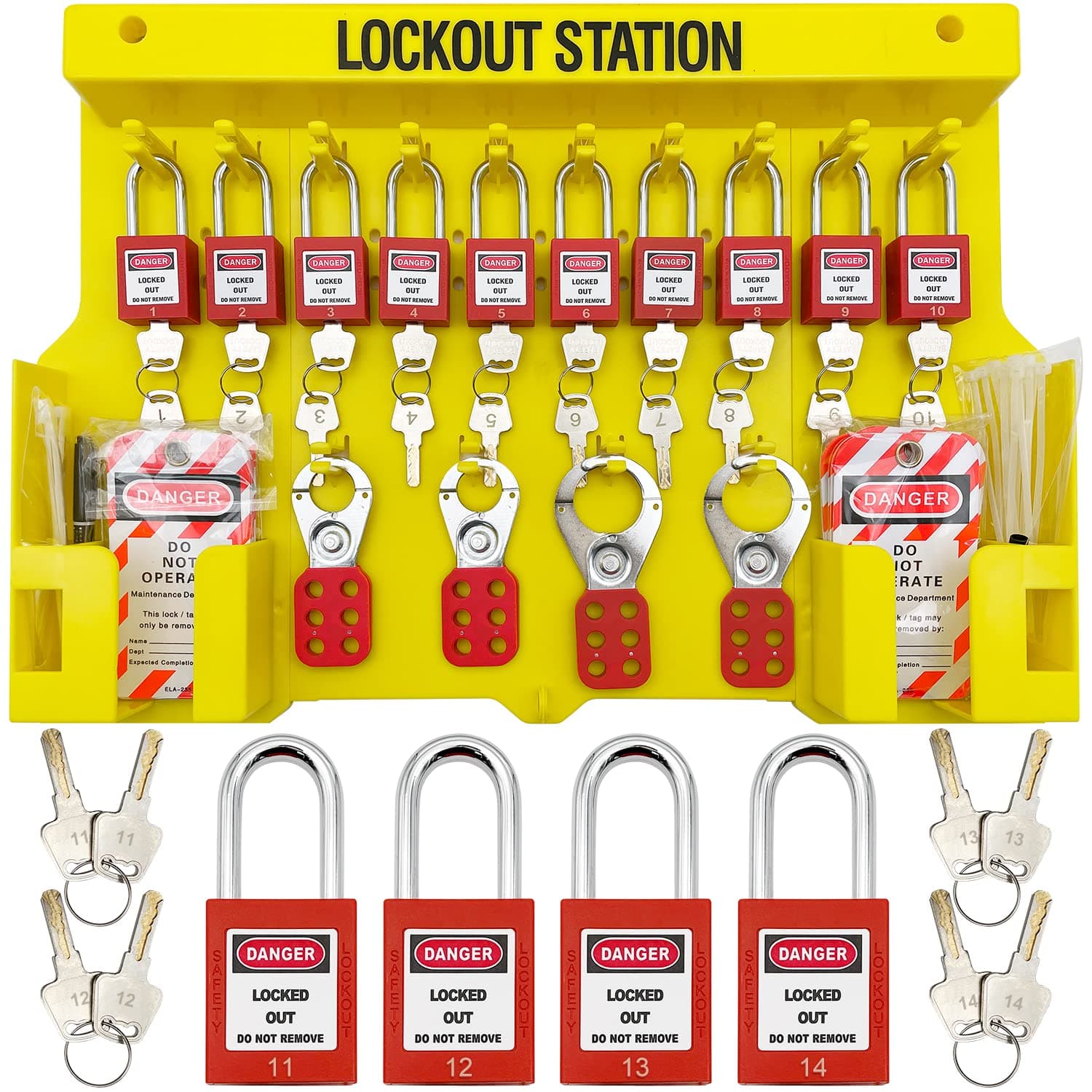 - Lockout Tagout Station,Loto Kits, Includes 14 Key Different Padlocks with Numbers, 4 Lockout Hasps, 40 Lockout Tags, 20 Nylon Cable (Big Lock Station) Yellow