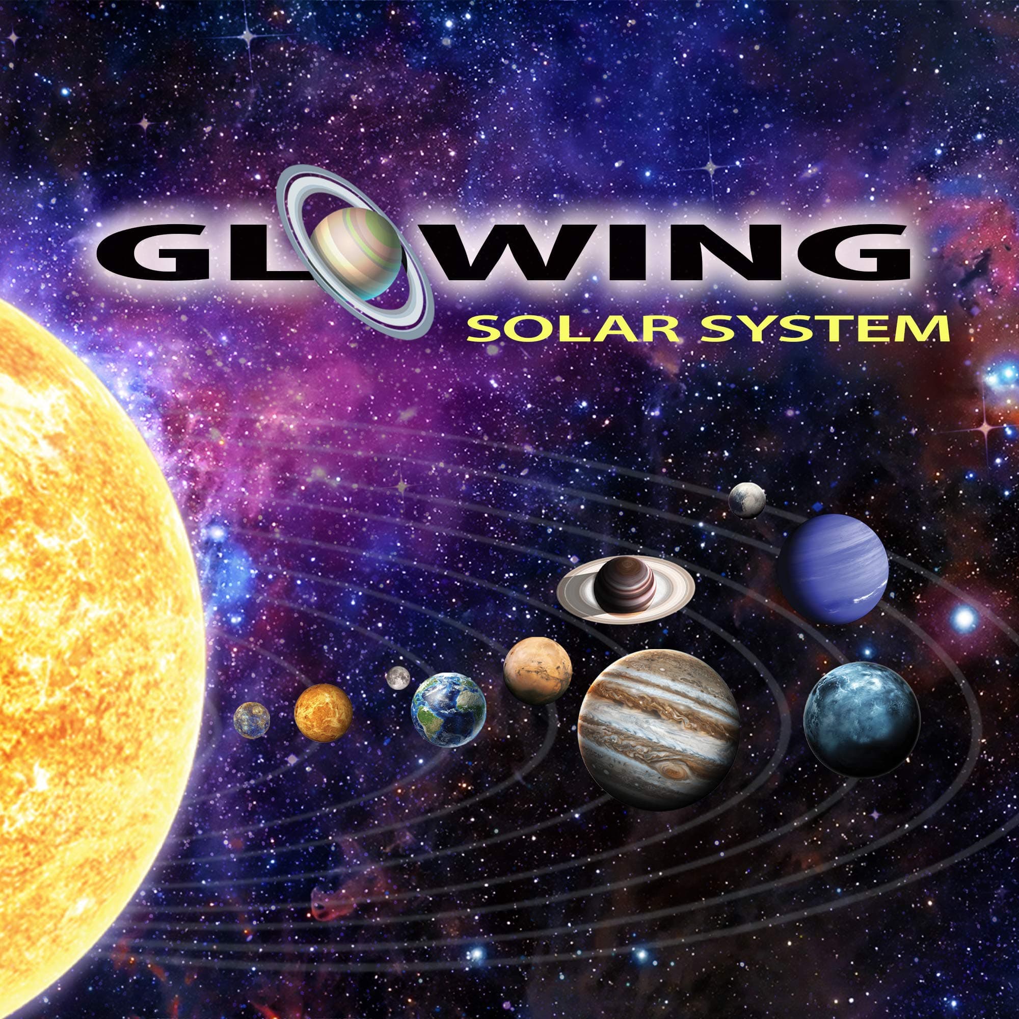 MAFOX 11 Glow in The Dark Planets, Bright Solar System Wall Stickers - Sun Earth Mars and so on, 11 Glowing Ceiling Decals for Bedroom Living Room, Shining Space Decoration for Kids for Girls