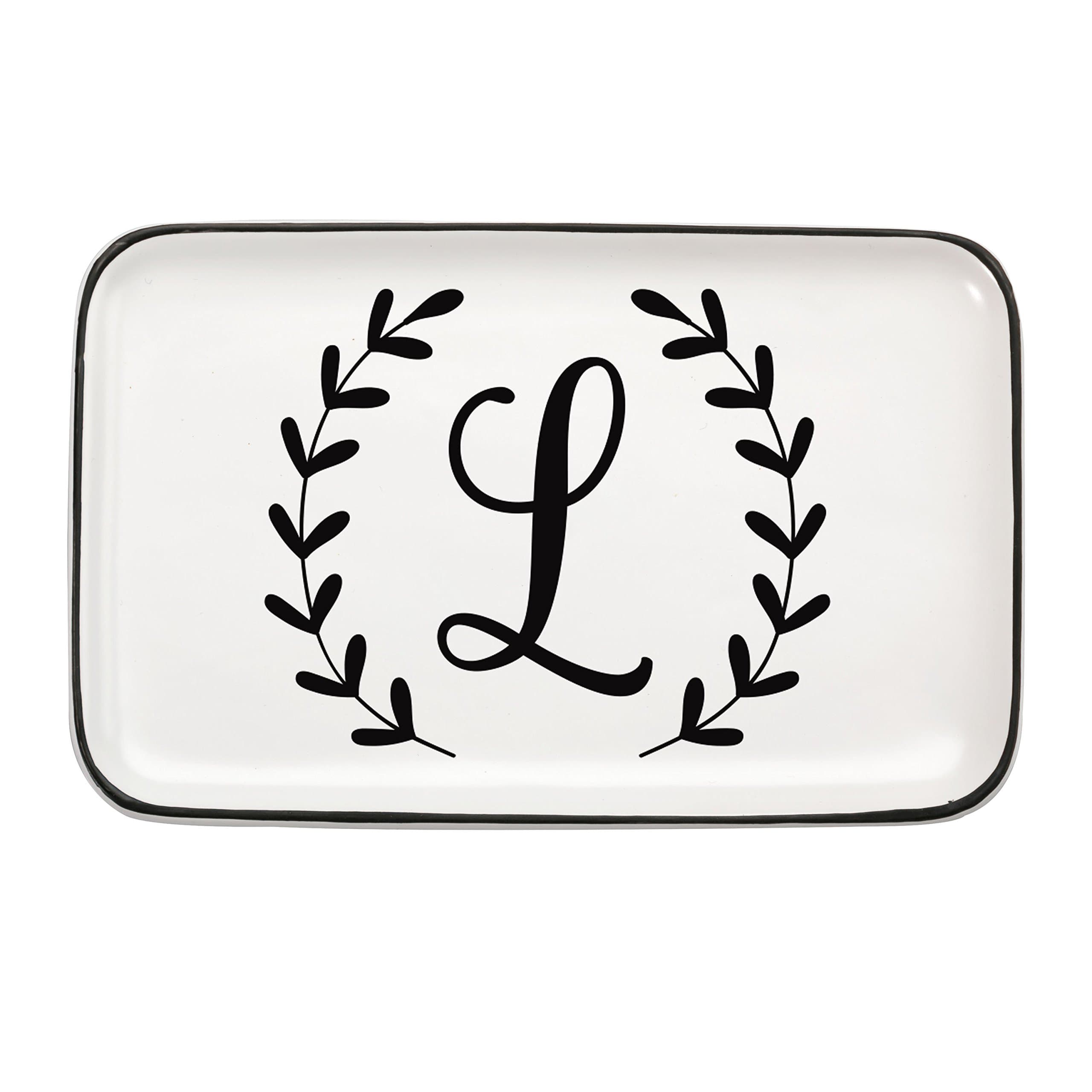 Occasionally Made O-HSM-TT-L 7"x4.5" Monogram L Ceramic Trinket Tray