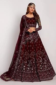 Women's Soft Net/Satin Embroidery Semi Stitched Lehenga Choli