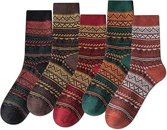 3-6 Pairs Men Dress Cotton Socks Funky Colorful Pattern Wool Crew Socks