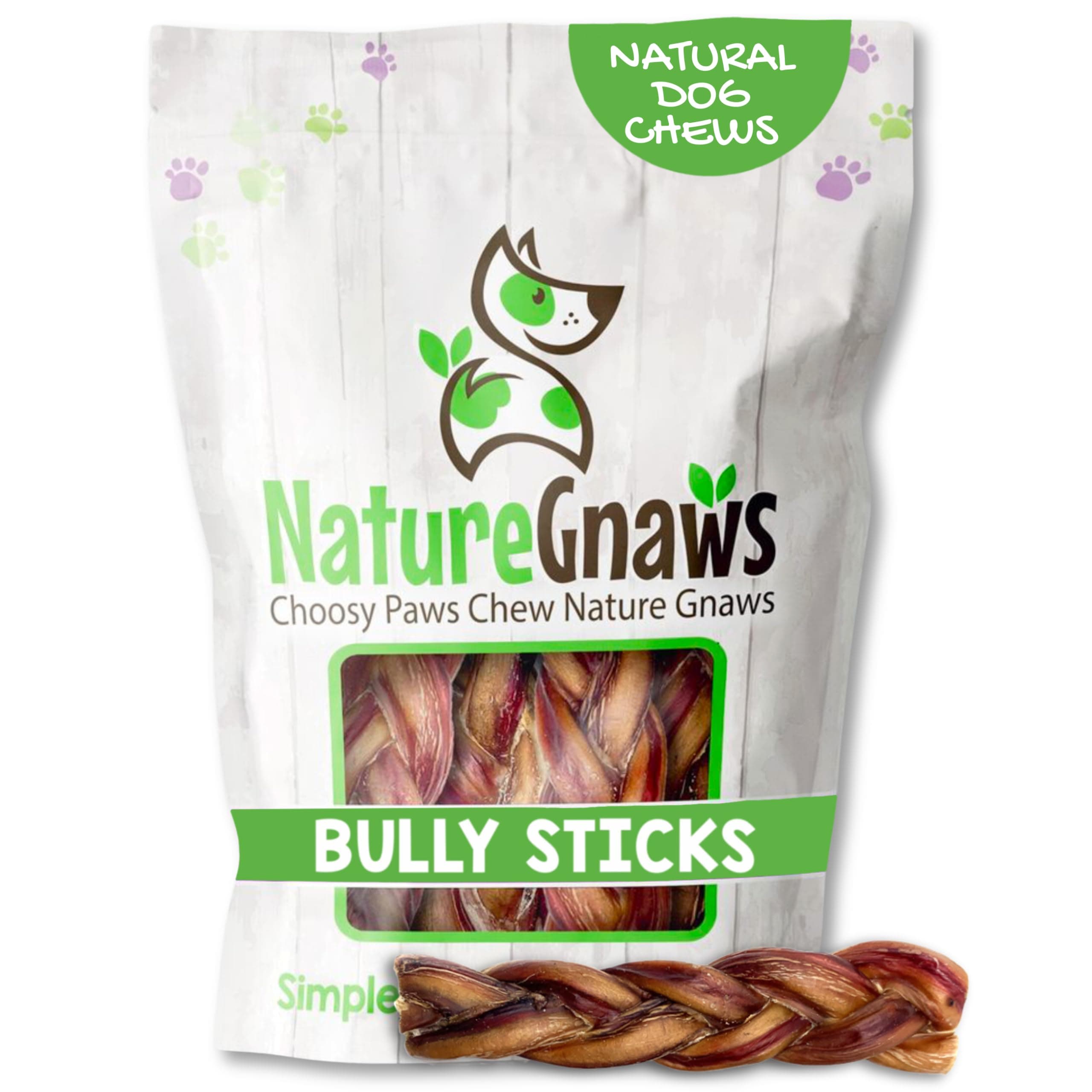 Nature Gnaws Braided Bully Sticks for Dogs 5-6" (3 Count) - Long Lasting for Small and Medium Dogs - Natural Beef Dog Chew Bones - Rawhide Free