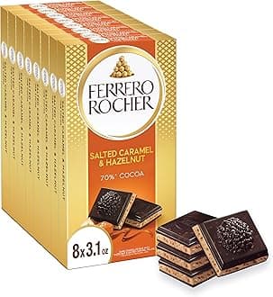 Ferrero Rocher Premium Chocolate Bars, 8 Pack, Dark Chocolate Hazelnut and Crunchy Salted Caramel, ​Individually Wrapped, 3.1 oz Each