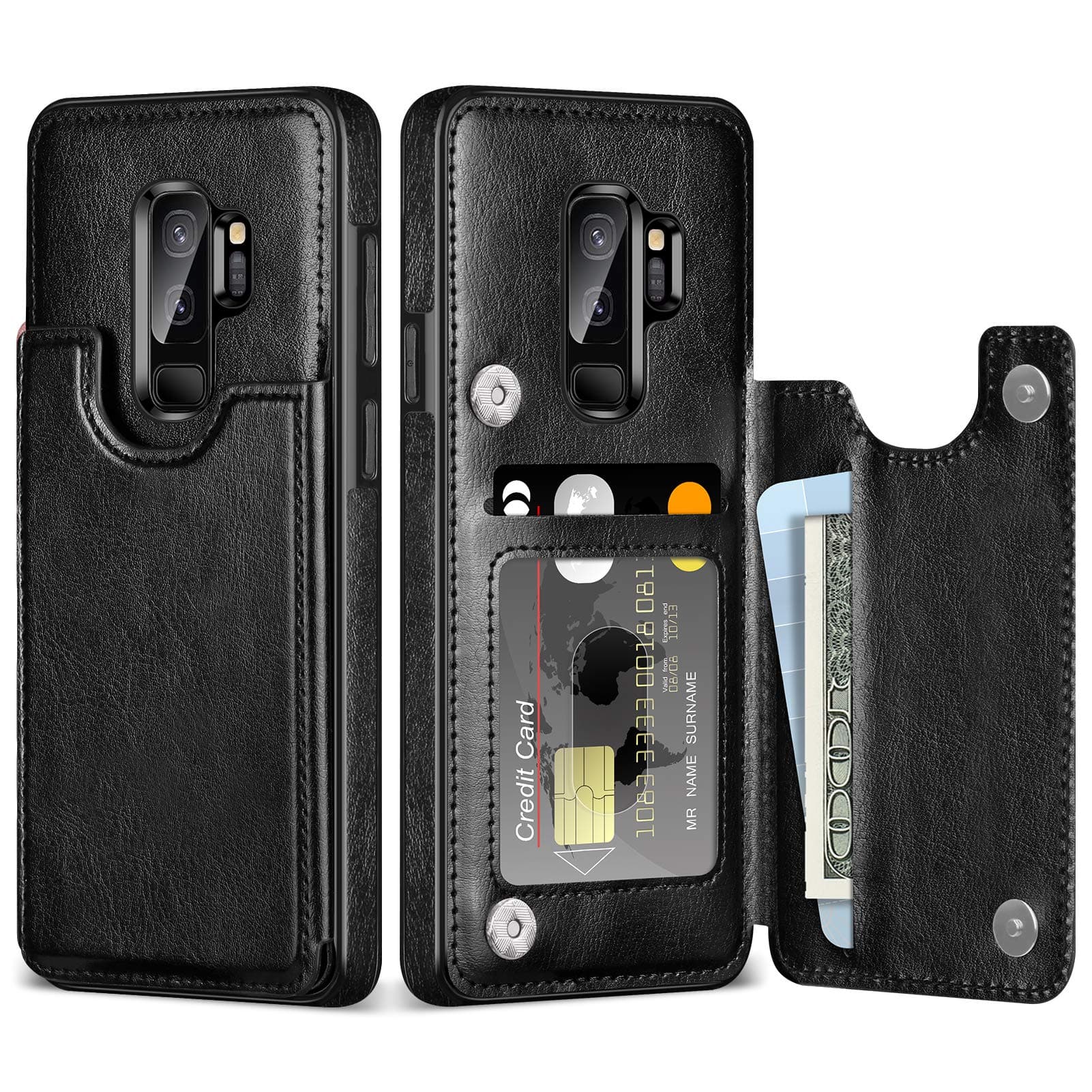 Coolden for Samsung S9 Plus Case Wallet Case Cover Shockproof Case with Card Holder Slot Flip Folio Soft PU Leather Magnetic Closure Protective Case Cover for Samsung Galaxy S9 Plus (Black)