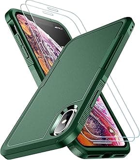 SPIDERCASE for iPhone Xs Max Case, [10 FT Military Grade Drop Protection] [2 pcs Tempered Glass Screen Protector] Shockproof Airbag Cushion Protective Case for iPhone Xs Max 6.5” (Dark Green)