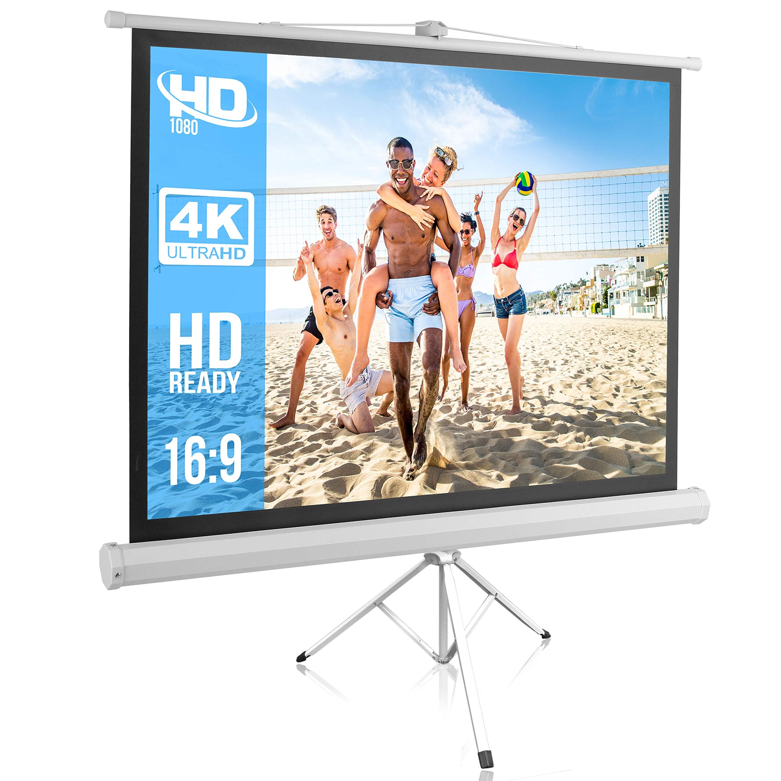 Pyle PRJTP42 PRJTP52 40in Video Projector Screen, Easy Fold-Out & Roll-Up Projection Display, Tripod Stand Style - 50in