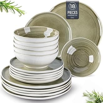 LERATIOCeramic Dinnerware Sets for 6,Porcelain Plates and Bowls Sets with Wavy Edge,Microwave & Dishwasher & Oven Safe,Light Weight & Scratch Resistant Dishes Sets-Olive Green