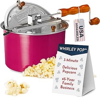 Original Whirley Pop Popcorn Machine – 3-Minute Stovetop Popcorn Maker, Home Movie Night, Movie Snacks, Game Night Snacks – Wabash Valley Farms - Aluminum Pot With Nylon Gears – (Pink)