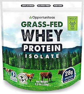 Opportuniteas Grass Fed Whey Protein Powder Isolate - Unflavored - 28g Protein - Low Carb Keto & Paleo Diet Friendly - for Shakes, Smoothies, Drinks & Cooking - Non GMO & Gluten Free - 2.5 Pounds