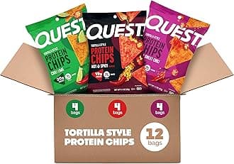 Quest Nutrition Tortilla Style Protein Chips, Spicy Variety Pack, Chili Lime, Hot & Spicy, & Spicy Sweet Chili, 12 Count (3 Each Flavor)