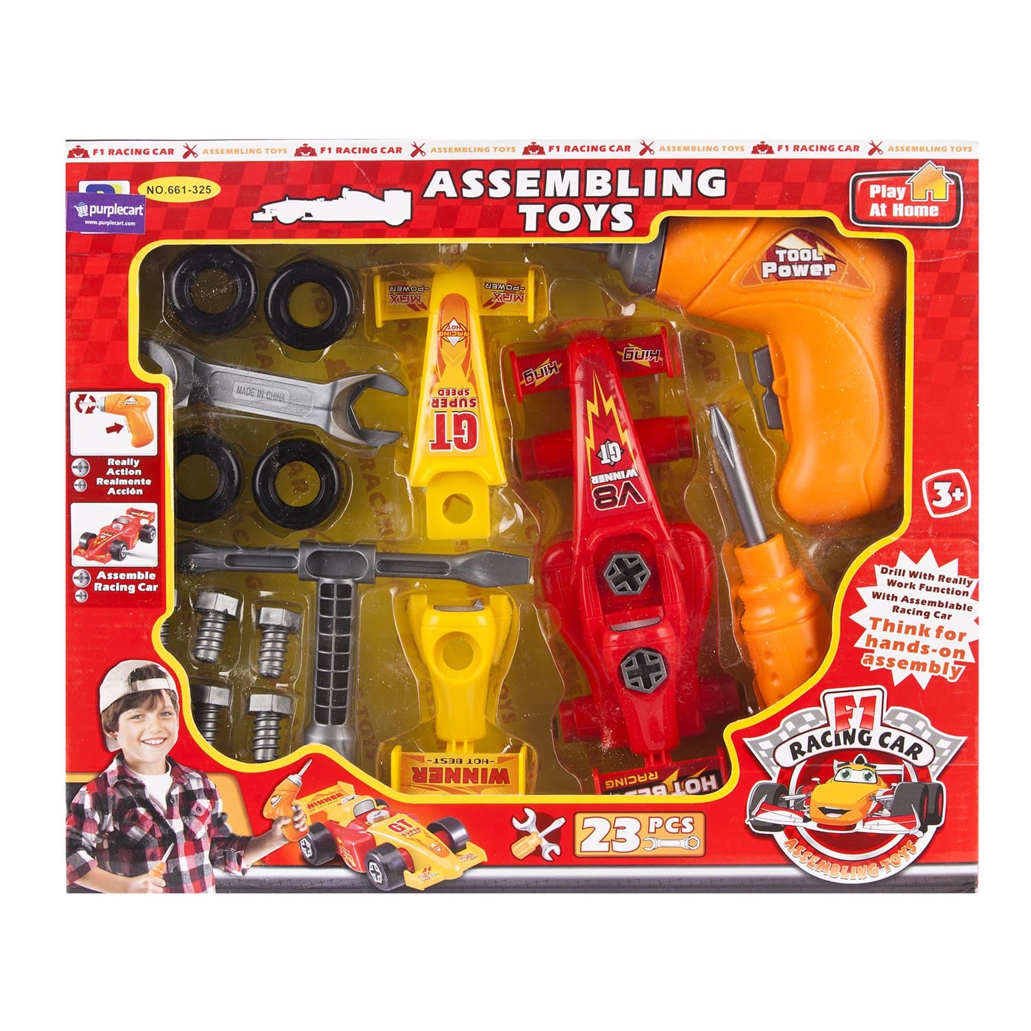 Vehicle Assembling Toys Tool Box with 23 Pieces, Two Racing Cars Kids Choice for Learning Motor Skills Safe and Secure For Kids High Quality Assembly and Repair Tools