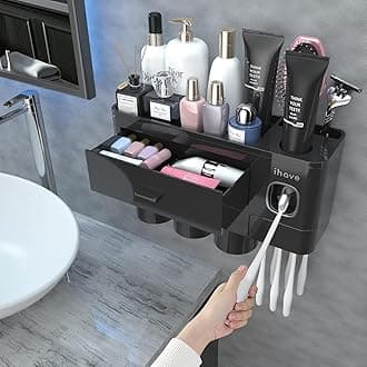 iHave Toothbrush Holders for Bathroom Storage, 3 Cups Toothbrush Holder Wall Mounted with Automatic Toothpaste Dispenser, Large Capacity Tooth Brush Holder Bathroom Accessory