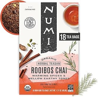Organic Rooibos Chai Tea, 18 Caffeine Free Herbal Bags, Microplastic Free, Rich Flavor with Cinnamon, Allspice & Ginger