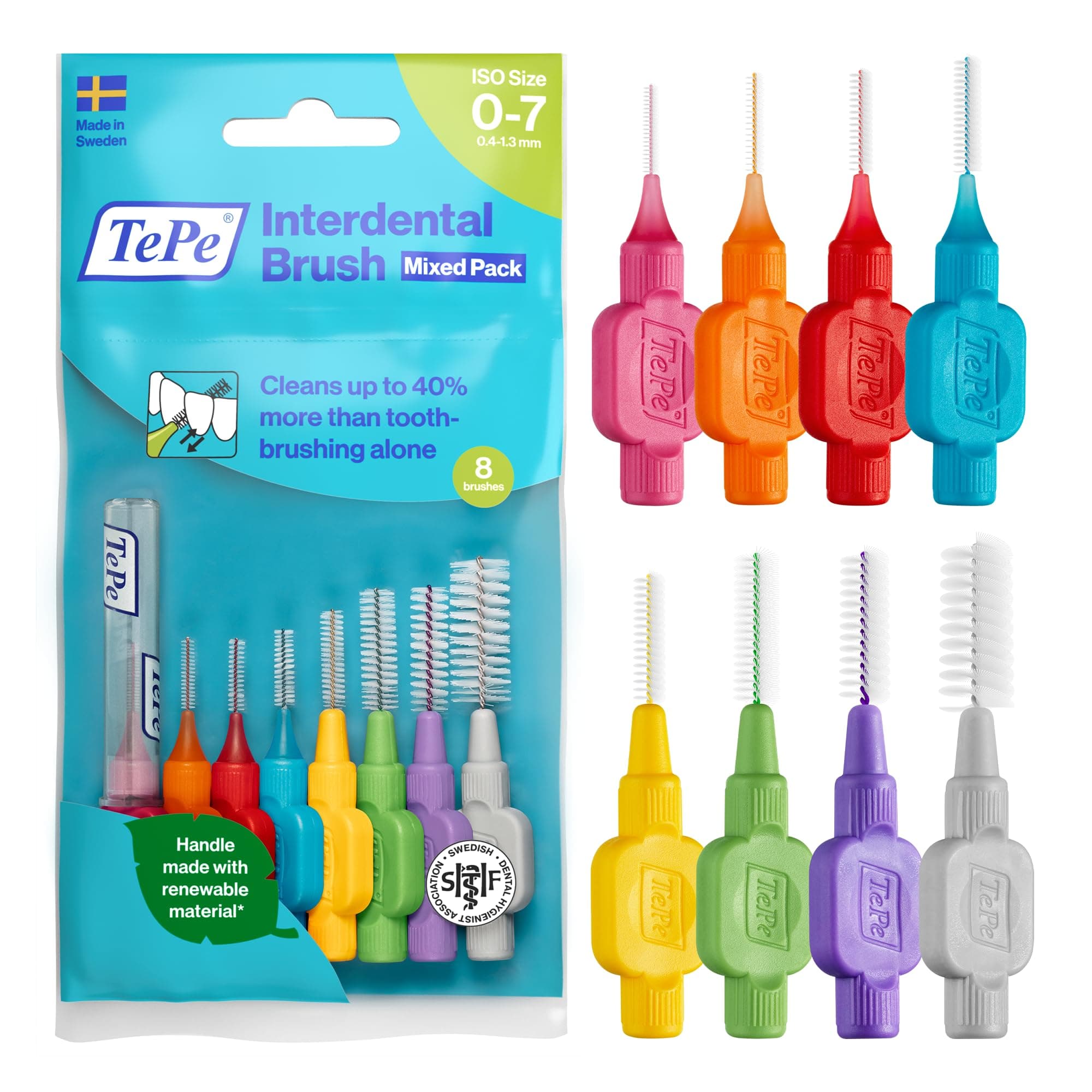 Tepe Interdental Brush - Mixed 8 Sizes (8 Pieces/Packet)