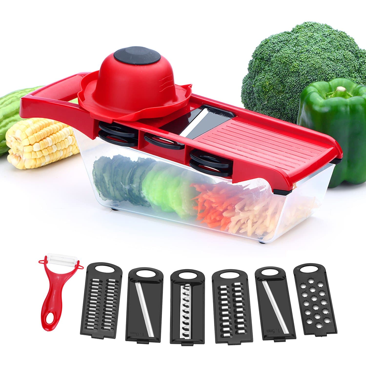WHX Mandoline Vegetable Cutter Slicer - 6 Interchangeable Blade with Peeler for Cutting Potato Onion Cheese - Multifunction Fruit Veggie Kitchen Food Chopper