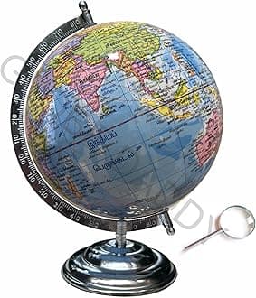 TAMIL (8 inch) Blue Decorative Rotating World Globe,GLOBE for kids and students learning 10 years/office table & home décor/Festival gifting(20.cm Diameter,Political Map)