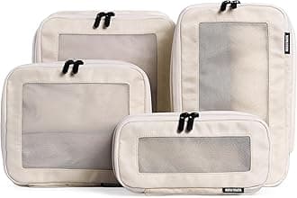 Aerotrunk Compression Packing Cubes for Suitcases - Double Zipper Compression Luggage Organizers - Washable Travel Packing Cubes (4-Pack, Beige)