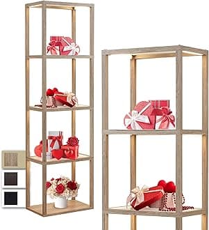 FENLOFantasy Plus 66" Luxury Display Shelf With Dimmable LED Floor Lamps, Sturdy Glass Shelves for Bedroom, Curio Cabinet With Bookshelf Display Case, Floor Lamp With Shelves, Rustic Wood