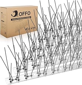 OFFO Bird Spikes Pre-Assembled for Pigeons Birds, Cover 24 Feet Durable Bird Spikes with Stainless Steel for Fence Roof Mailbox Window