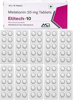 Etitech-10 Melatonin 10mg Mouth Dissolving/Chewable Tablet Vanilla Flavour | Natural Sleeping pills for Restful Deep Sleep | 100 Tablets (10x10)