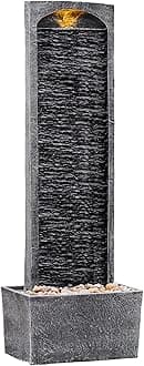 Teamson Home Garden Water Feature with LED Lights and Pump, Large Garden Water Fountain, Indoor and Outdoor Straight Waterfall Fountain, Slate Effect