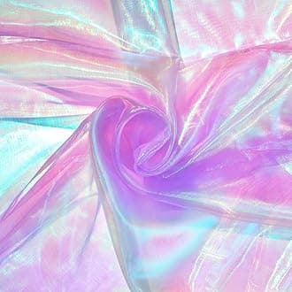 Ganeen 11 Yard Iridescent Fabric Organza Fabric Sheer 59 Inches Wide Rainbow Laser Gradient Lace Holographic Gauze for DIY Dress Curtain Costume Background Wedding Halloween Party Decor (Light Purple)