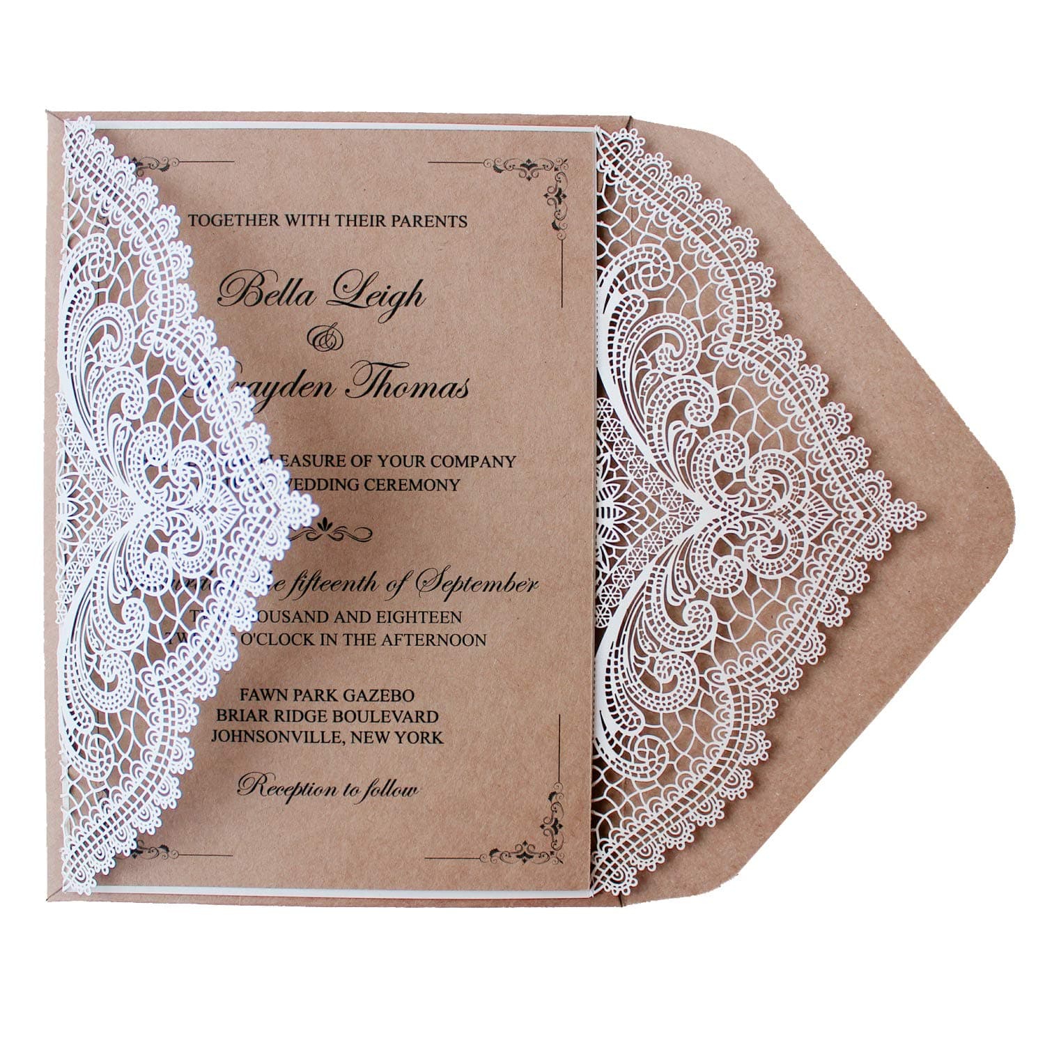 50Pcs Customized Rustic Wedding Invitations Personalized Vintage Kraft Paper Wedding Invite Cards Envelopes Included 125 x 182 mm - Set of 50 pcs (50 Customized Invitations)