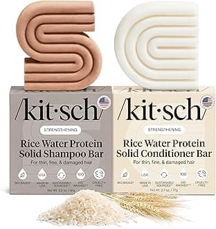 Rice Water Shampoo & Conditioner Set - Solid Shampoo Bar & Conditioner Bar with Protein for Strengthening & Damage Repair - Paraben, Sulfate and Silicone Free - Nourishing Hair Care Set, 2pcs