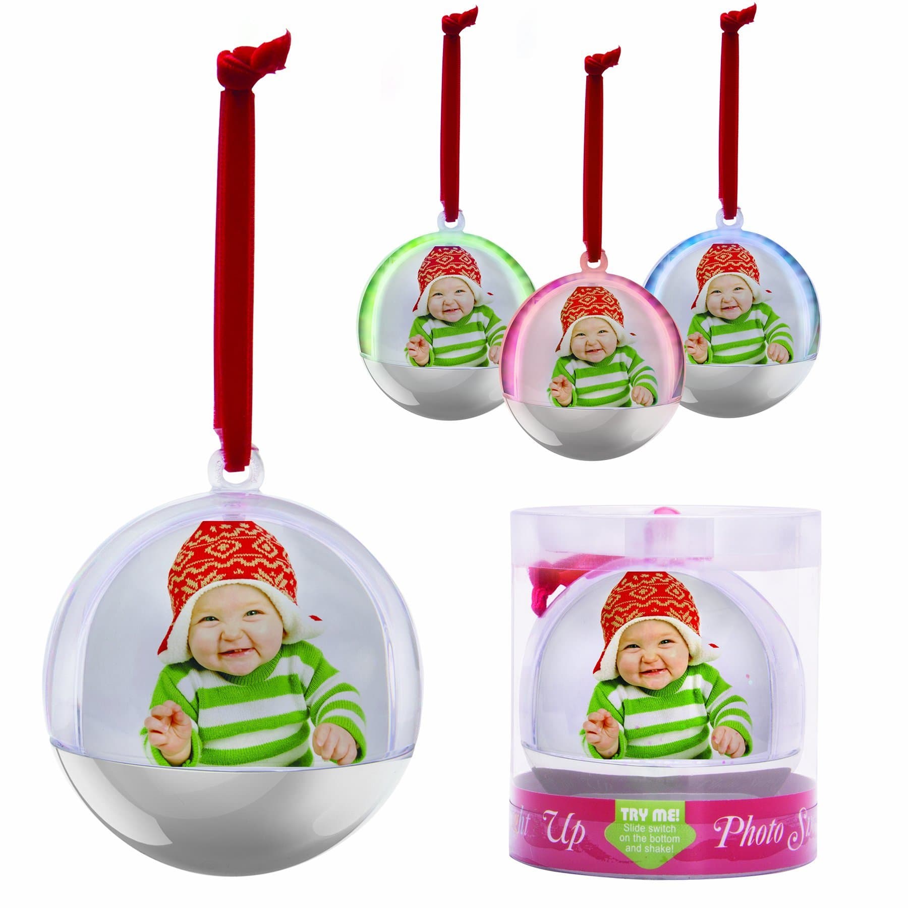LIGHT UP Photo Snow Globe Ornament Ball