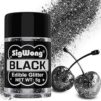 Black Edible Glitter - 5g Food Grade Cake Decorating Shimmering Glitter, Edible Sprinkle Luster Dust for Drinks, Chocolates, Fondant, Strawberries, Cupcakes, Candy, Easter Cookie - Vegan